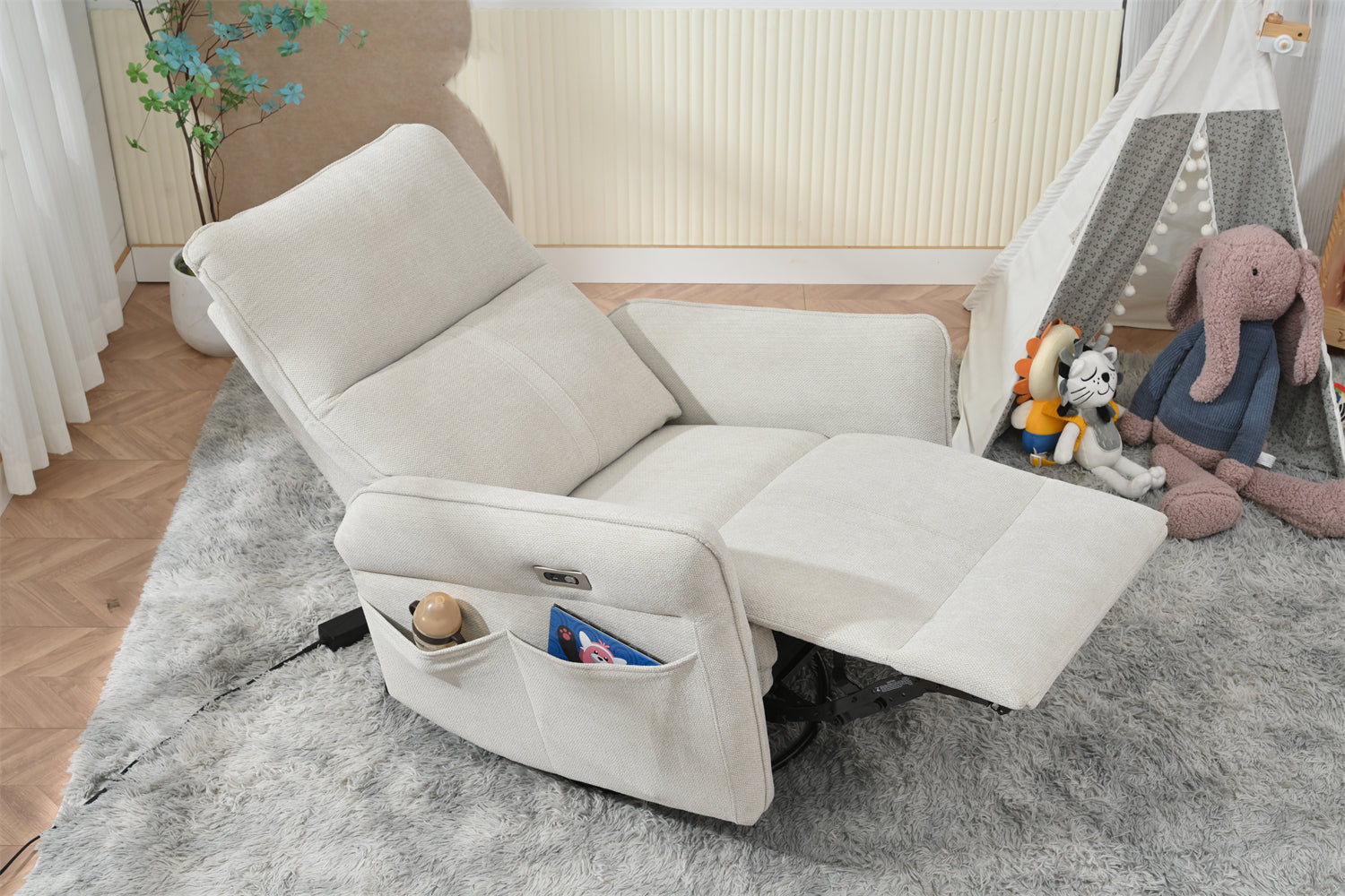 270° Power Swivel Rocker Recliner Chair for Adults, Swivel Rocking Recliner Chair,Electric Small Recliners for Small Spaces, Single Sofa Recliner for Living Room, Bedroom,RV (Fabric Gray+270°Swivel) - Grand Goldman Shop