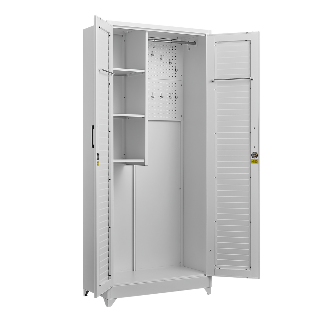 Metal Broom Closet, Garage Storage Cabinet, Tool Chest Bathroom Cabinet with Locking Doors and Wheels, Tall Utility Cabinet w