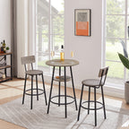 Round bar stool set with shelf, upholstered stool with backrest Grey, 23.62'' W x 23.62'' D x 35.43'' H. - Grand Goldman Shop