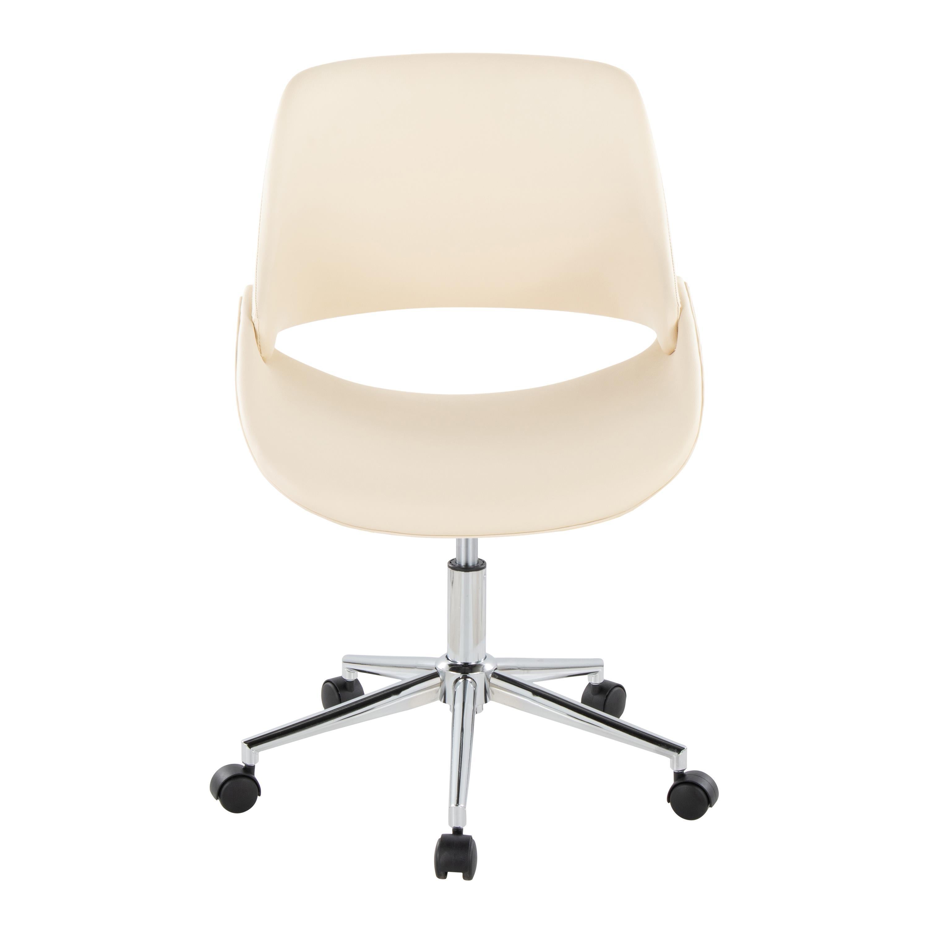 Contemporary Office Chair in Chrome Metal and Cream Faux Leather - Grand Goldman