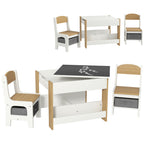 Qaba 3 Piece Kids Table and Chair Set, 2 in 1 Toddler Table and Chair Set with Reversible Tabletop Blackboard, Storage & Book