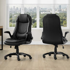 Contemporary Office Chair, Adjustable Height, Swivel, Ergonomic with Armrests, Black Leather-Look Finish, Black Metal Frame, 