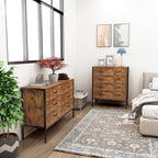 Industrial Style 6 Drawer Double Dresser,Rustic Brown Wood Storage Dresser Clothes Organizer with Sturdy Steel Frame, Chest with 6 Drawer, Storage Cabinet for Bedroom, Living Room - Grand Goldman Shop