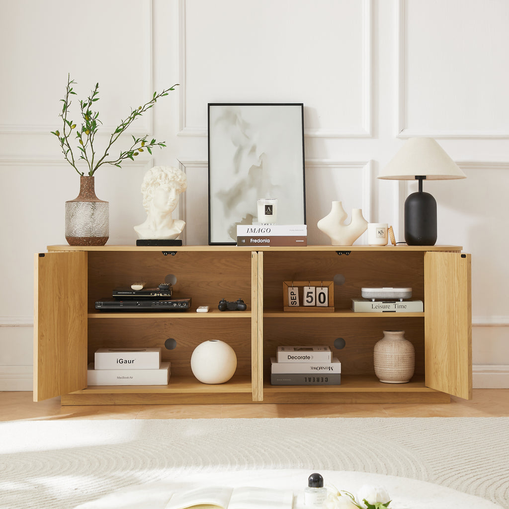 Sideboard Storage Cabinet TV Stand with wave pattern Buffet Cabinet Wooden Vertical Striped Cabinet for Kitchen/Bedroom/Entryway. Natural, 64''W x 15''D x 24''H. - Grand Goldman Shop