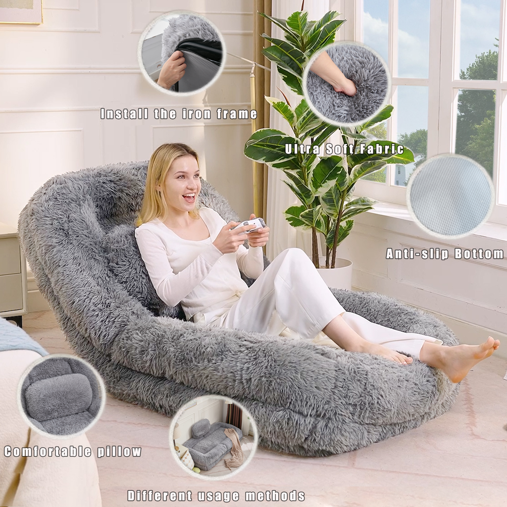 [NEW ARRIVED] [VIDEO PROVIDED] Human Dog Bed,Lazy Sofa,5-Position Adjustable Convertible,Floor Gaming Chair,bedroom, living room,Suitable for gaming, meditation,relaxation,Plush Fabric,Light Gray - Grand Goldman Shop