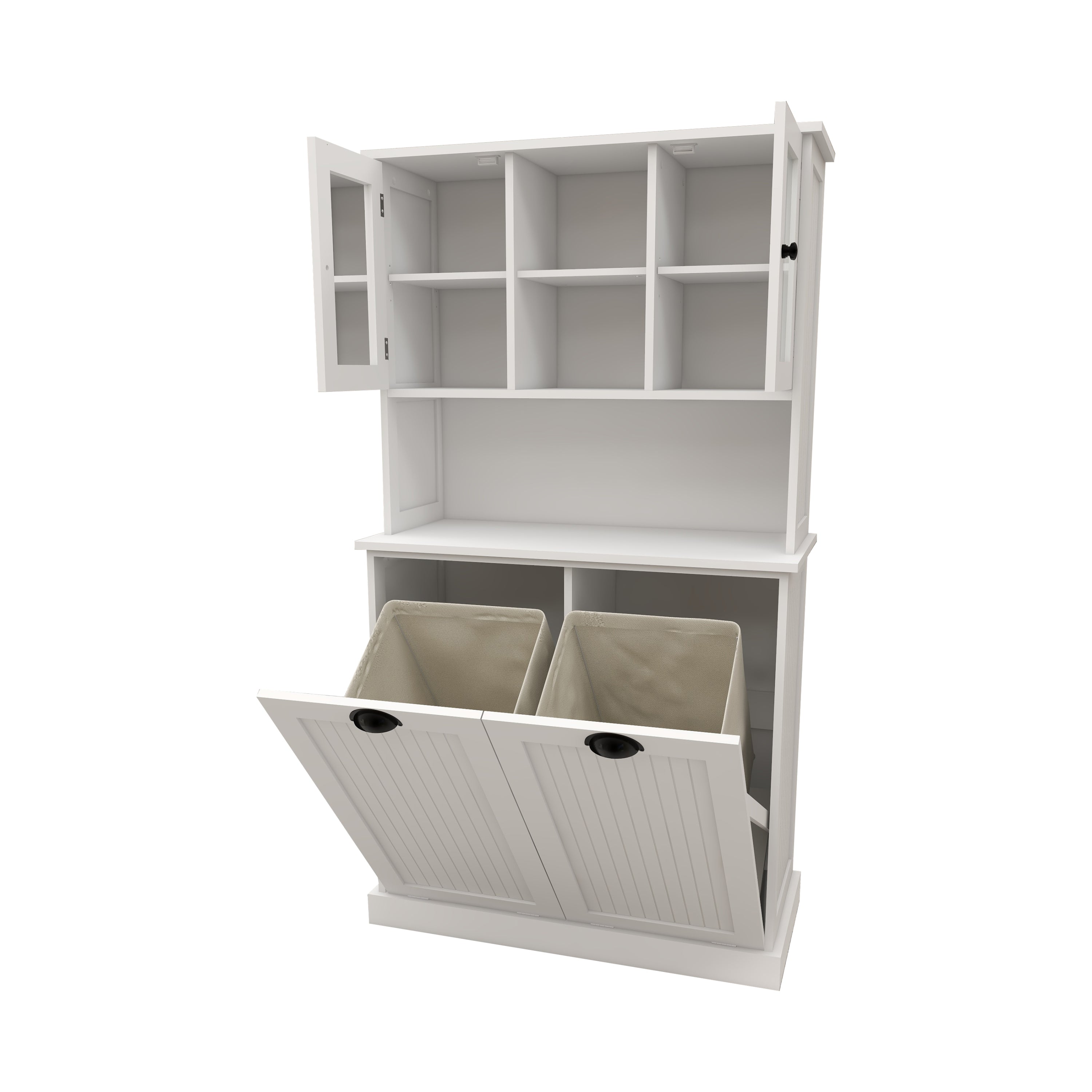 Two-Compartment Tilt-Out Dirty Laundry Basket Tall Bathroom Cabinet with 2 Adjustable Shelves-White - Grand Goldman Shop