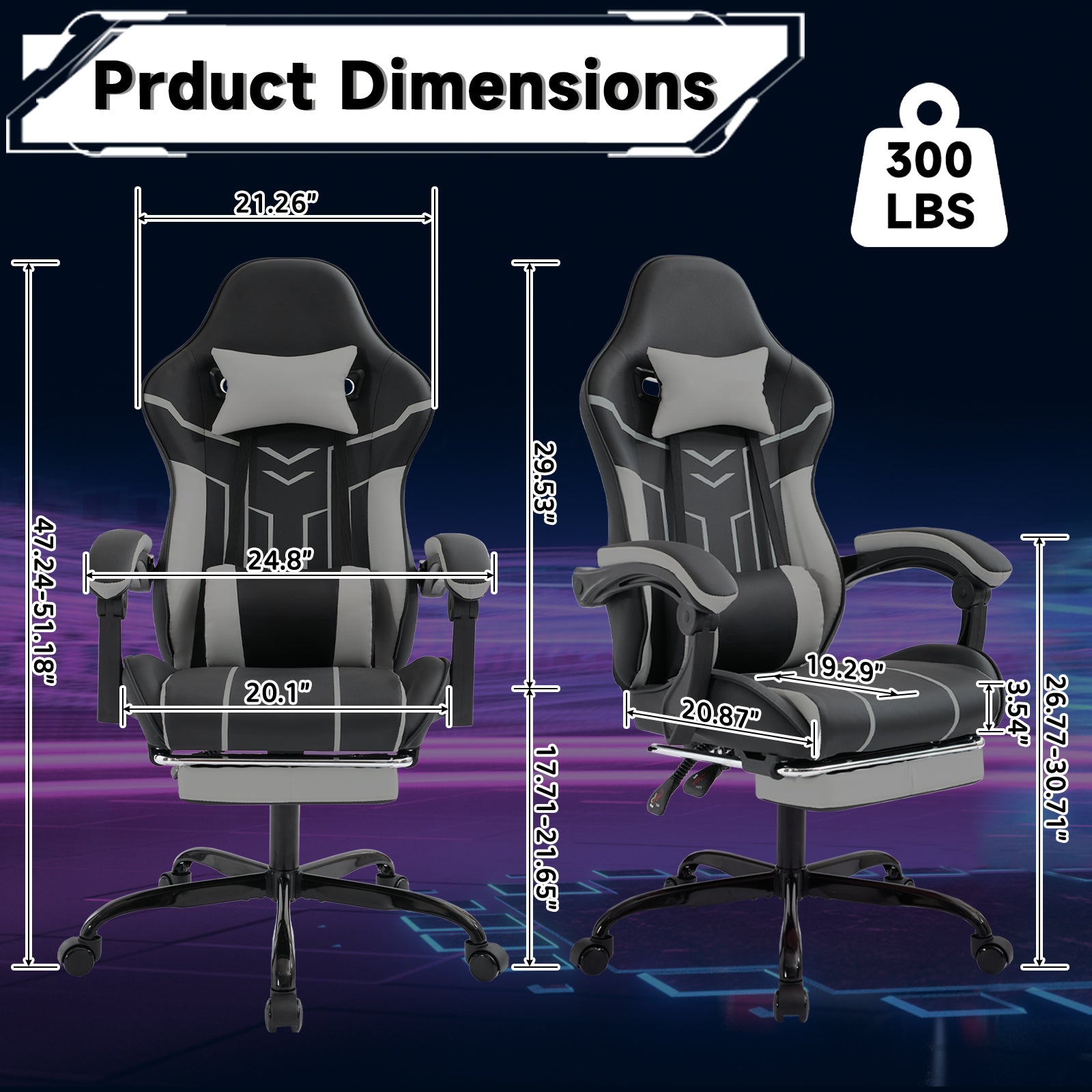 Gaming chair, Computer chair Ergonomic chair with footrest Office chair Ergonomic computer chair with lumbar backrest Blackgr