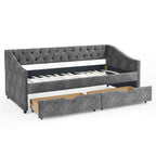 Grey Upholstered Tufted Twin Size Daybed with Drawers and Copper Nailhead Trim, Eucalyptus Wood Frame, 81.5''x4''x30.5'' - Grand Goldman Shop