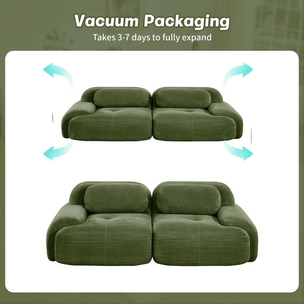 82'' loveseat sofa in luxuryCorduroy Fabric modular for free combo separation curved armrests ,anti-slip design high-resilience sponge fits living rooms bedrooms Audiovisual Room,Olive green - Grand Goldman Shop
