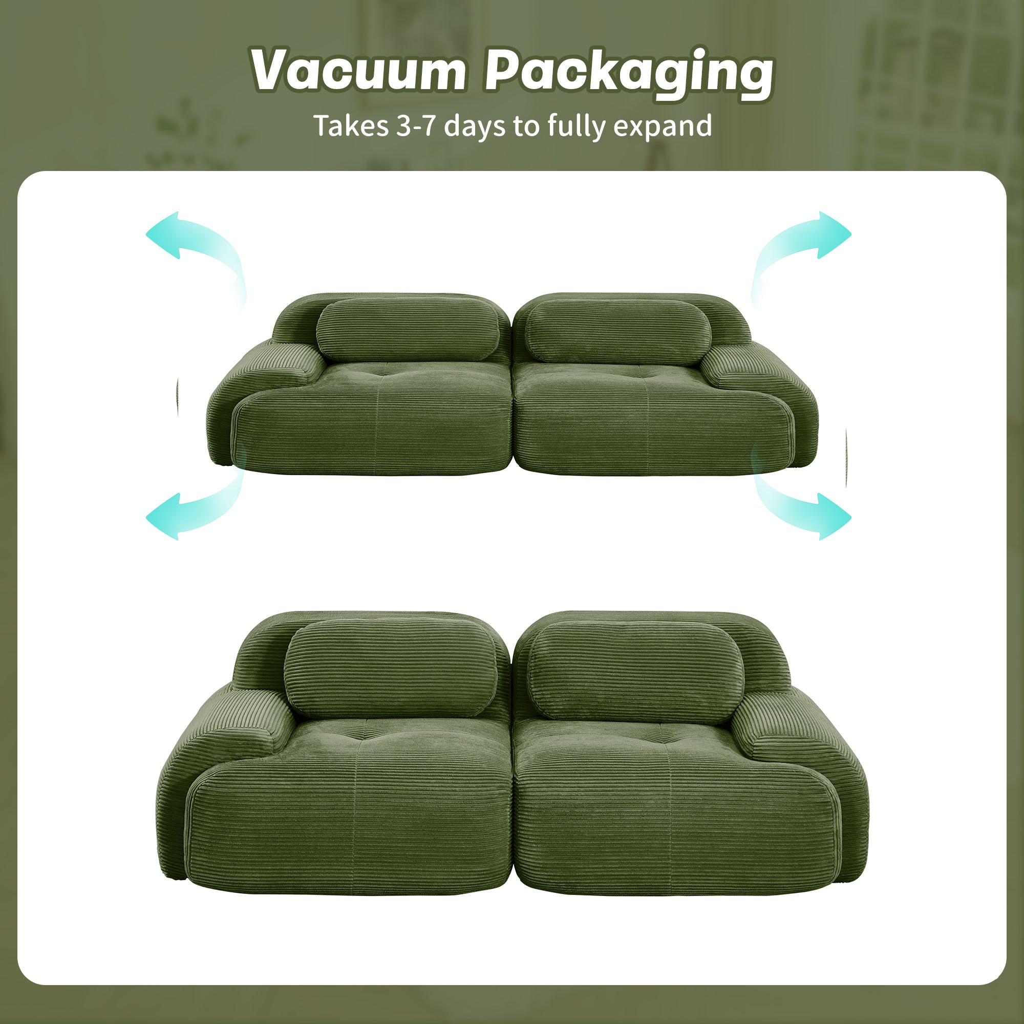 82'' loveseat sofa in luxuryCorduroy Fabric modular for free combo separation curved armrests ,anti-slip design high-resilience sponge fits living rooms bedrooms Audiovisual Room,Olive green - Grand Goldman Shop