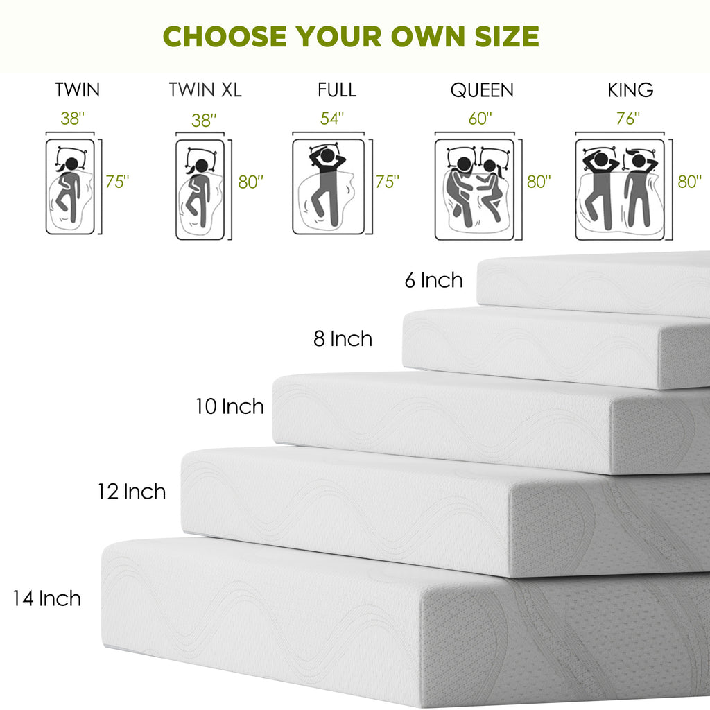 Full Size Memory Foam Mattress,10 Inch Bed Mattress,with Cooling Green Tea Gel, CertiPUR-US Certified,White - Grand Goldman Shop