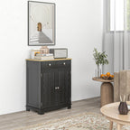 HOMCOM Sideboard with Solid Wood Countertop, Modern Kitchen Storage Cabinet, Coffee Bar Cabinet with 2 Drawers, Doors and Adj