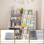 Kids Bookshelf and Toy Storage Organizer, Multifunctional 4 Tier Wooden Kids Book Shelf with  Bookcase Display Stand in Kids 