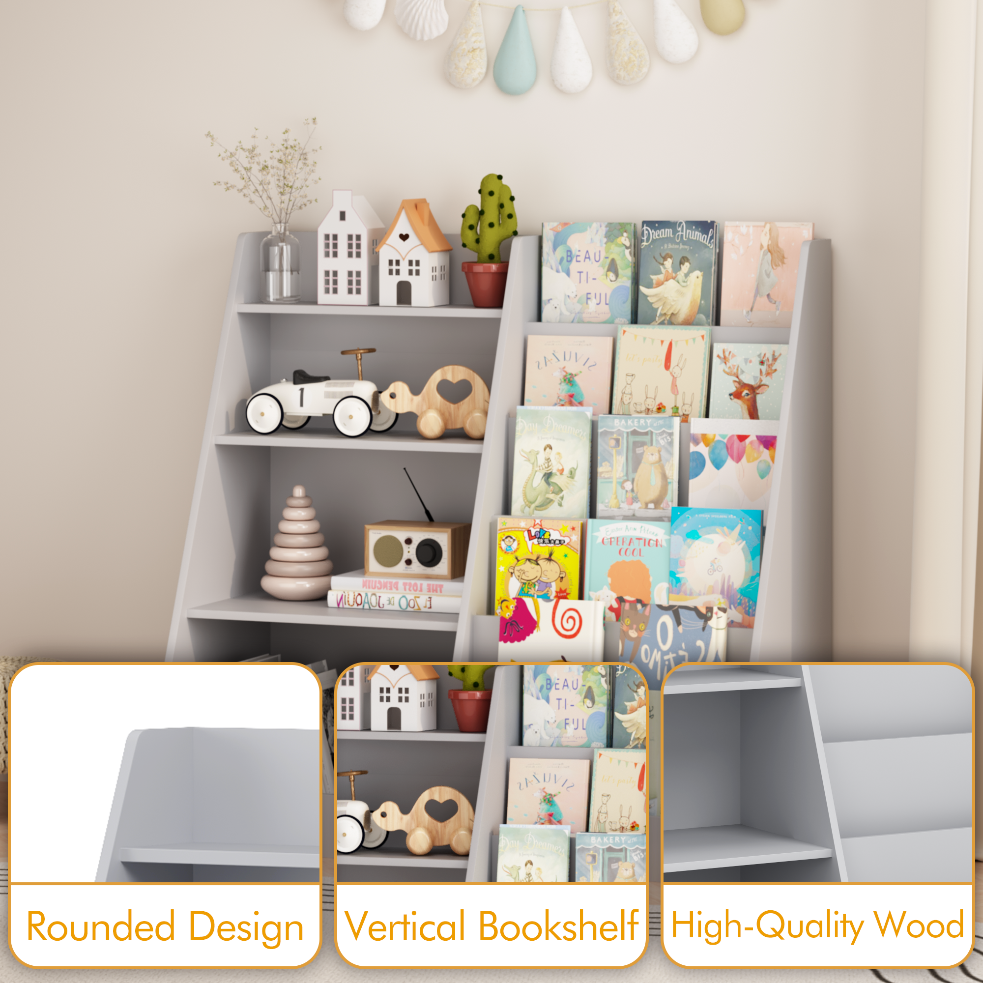 Kids Bookshelf and Toy Storage Organizer, Multifunctional 4 Tier Wooden Kids Book Shelf with  Bookcase Display Stand in Kids 