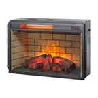 26 Inch Infrared Quartz Heater Fireplace Insert - Woodlog Version with Brick Background, Antique Black, Tempered Glass and Sheet Metal - Grand Goldman Shop