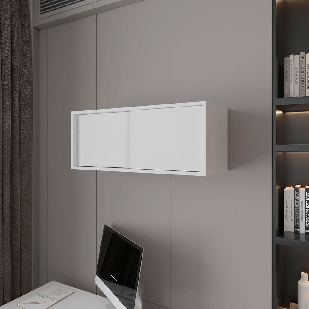 Anegam Floating Cabinet with Sliding Door, White | Premium Home Decor - Grand Goldman