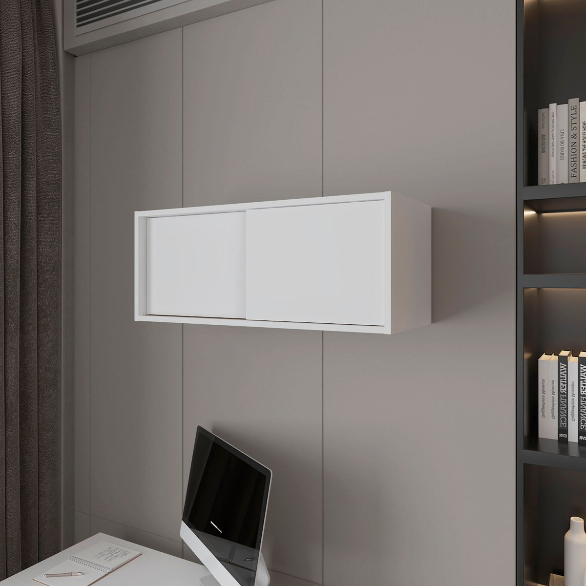 Anegam Floating Cabinet with Sliding Door, White | Premium Home Decor - Grand Goldman