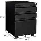 3-Drawer Mobile File Cabinet with Lock, 5 Wheels (2 Brakes + Anti-Tip),Cold Rolled Steel Fully Assembled Metal Filing Cabinet