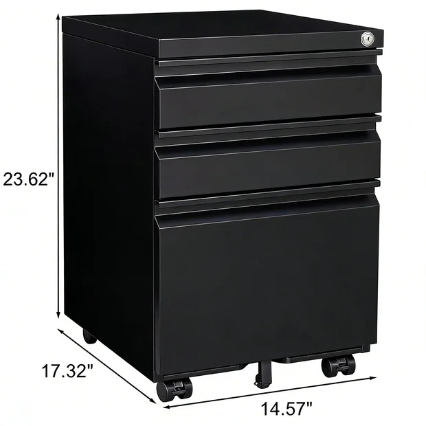 3-Drawer Mobile File Cabinet with Lock, 5 Wheels (2 Brakes + Anti-Tip),Cold Rolled Steel Fully Assembled Metal Filing Cabinet