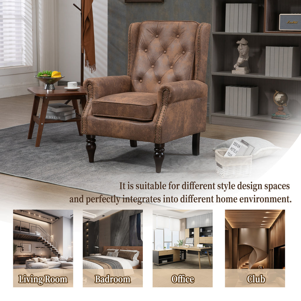 Modern Coffee Wood Frame Armchair with Sturdy Wood Legs and Microsuede Upholstery for Living Room - Grand Goldman Shop