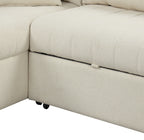 Modern L-shaped Sectional Pull Out Sofa Bed with USB Ports and Storage Ottoman, Beige, Jacquard Fabric, 82.6' - Grand Goldman Shop