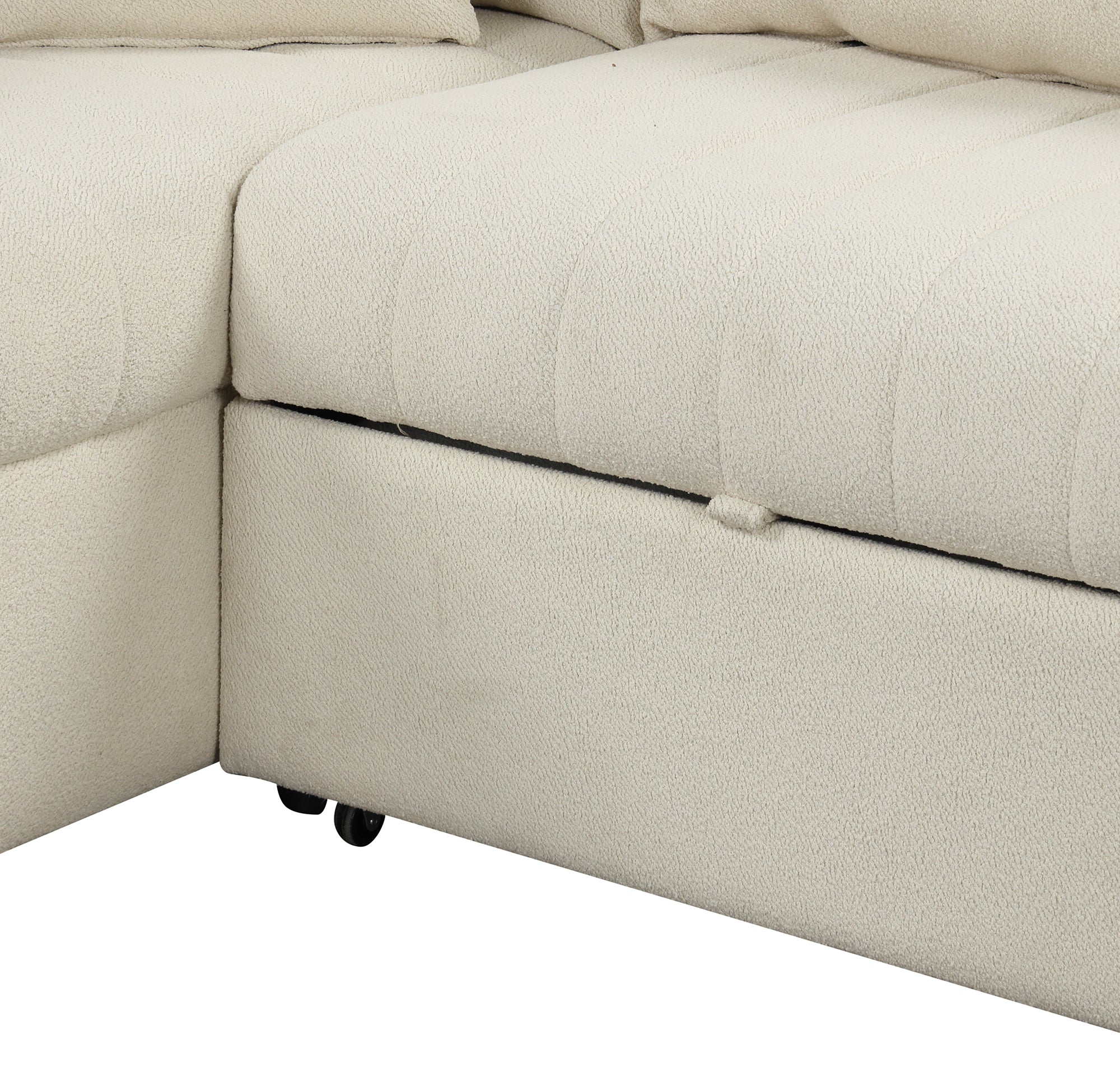 Modern L-shaped Sectional Pull Out Sofa Bed with USB Ports and Storage Ottoman, Beige, Jacquard Fabric, 82.6' - Grand Goldman Shop