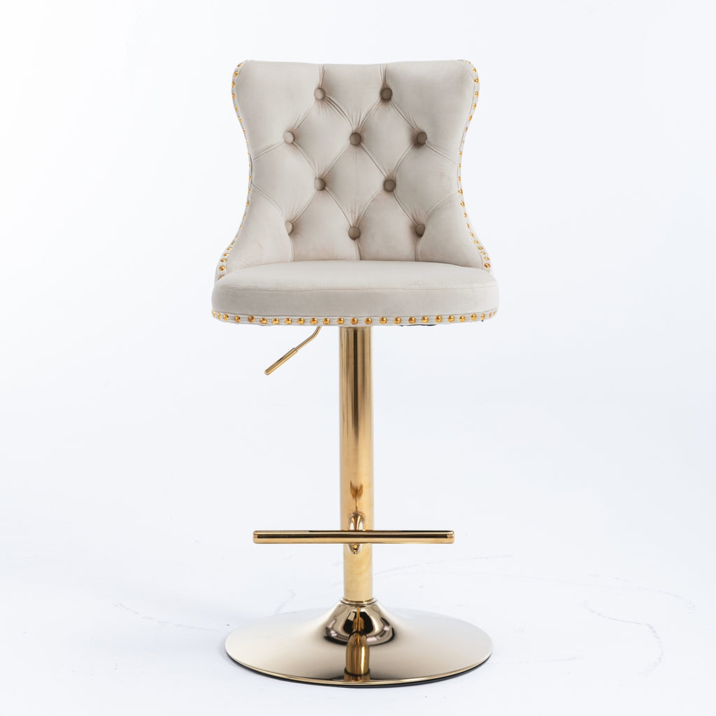A&A Furniture,Golden Swivel Velvet Barstools Adjusatble Seat Height from 25-33 Inch,Modern Upholstered Bar Stools with Backs Comfortable Tufted for Home Pub and Kitchen Island,Beige,Set of 2 - Grand Goldman Shop