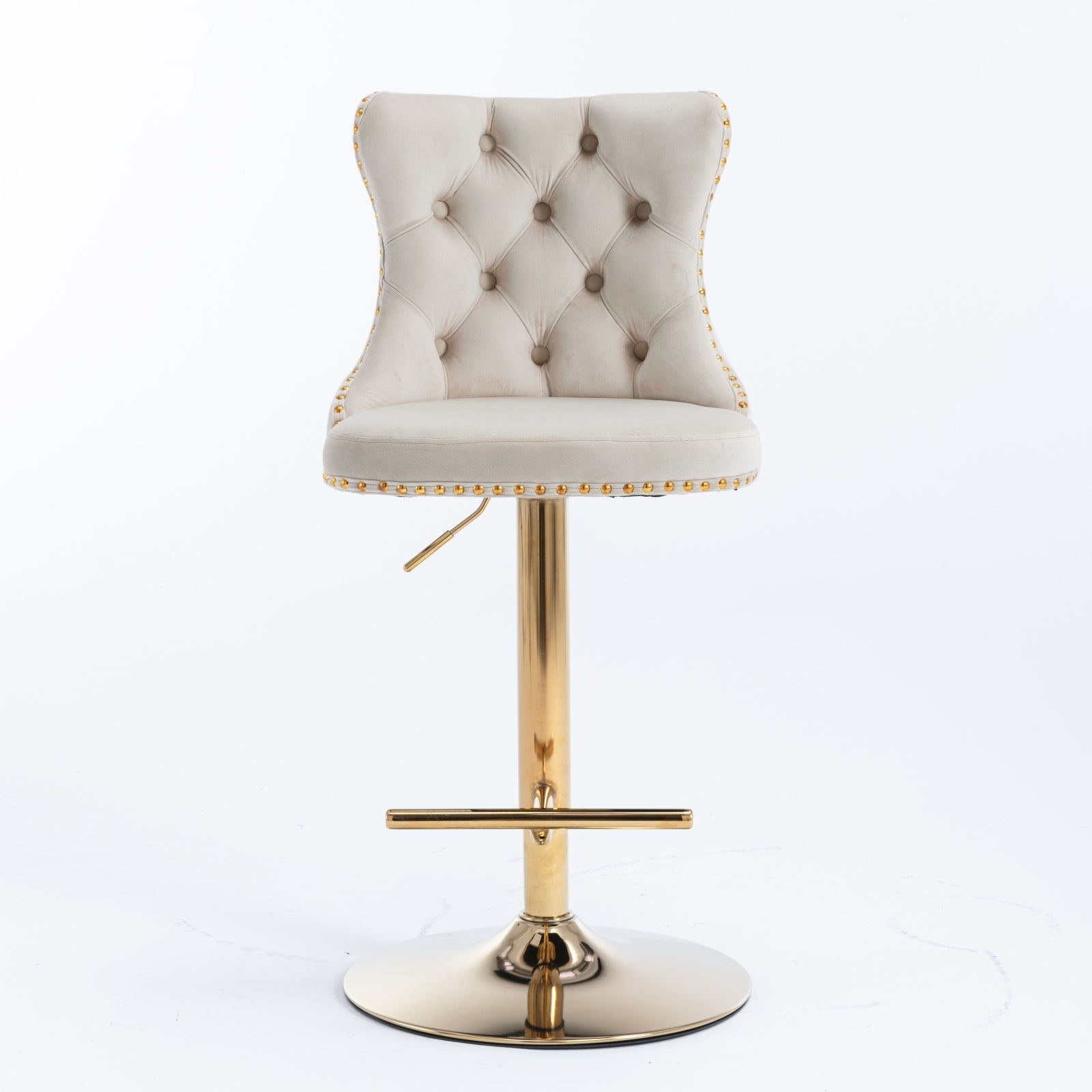 A&A Furniture,Golden Swivel Velvet Barstools Adjusatble Seat Height from 25-33 Inch,Modern Upholstered Bar Stools with Backs Comfortable Tufted for Home Pub and Kitchen Island,Beige,Set of 2 - Grand Goldman Shop
