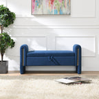 Modern Teddy Bed End Bench with Arms and Storage, Upholstered Large Foot Rest Stool in Navy Blue, Comfy Window Vanity Bench for Living Room, Bedroom, Dorm, Coffee Table - Grand Goldman Shop