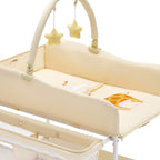 Baby Changing Table, Foldable Diaper Change Station with 2 Fabric Drawers, Side Basket & Hanging Rod, Adjustable Height Porta