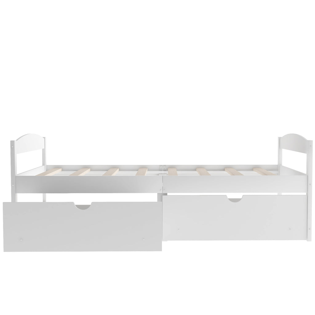 White Twin Size Platform Bed with Two Drawers, Pine Wood and MDF, 77.1''L x 40.7''W x 23.1''H - Grand Goldman Shop