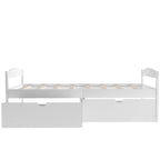 White Twin Size Platform Bed with Two Drawers, Pine Wood and MDF, 77.1''L x 40.7''W x 23.1''H - Grand Goldman Shop