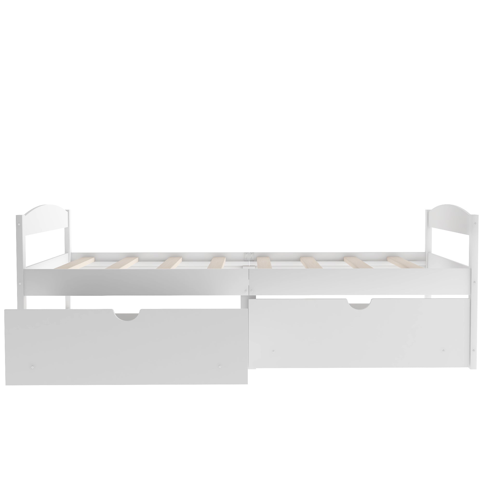 White Twin Size Platform Bed with Two Drawers, Pine Wood and MDF, 77.1''L x 40.7''W x 23.1''H - Grand Goldman Shop