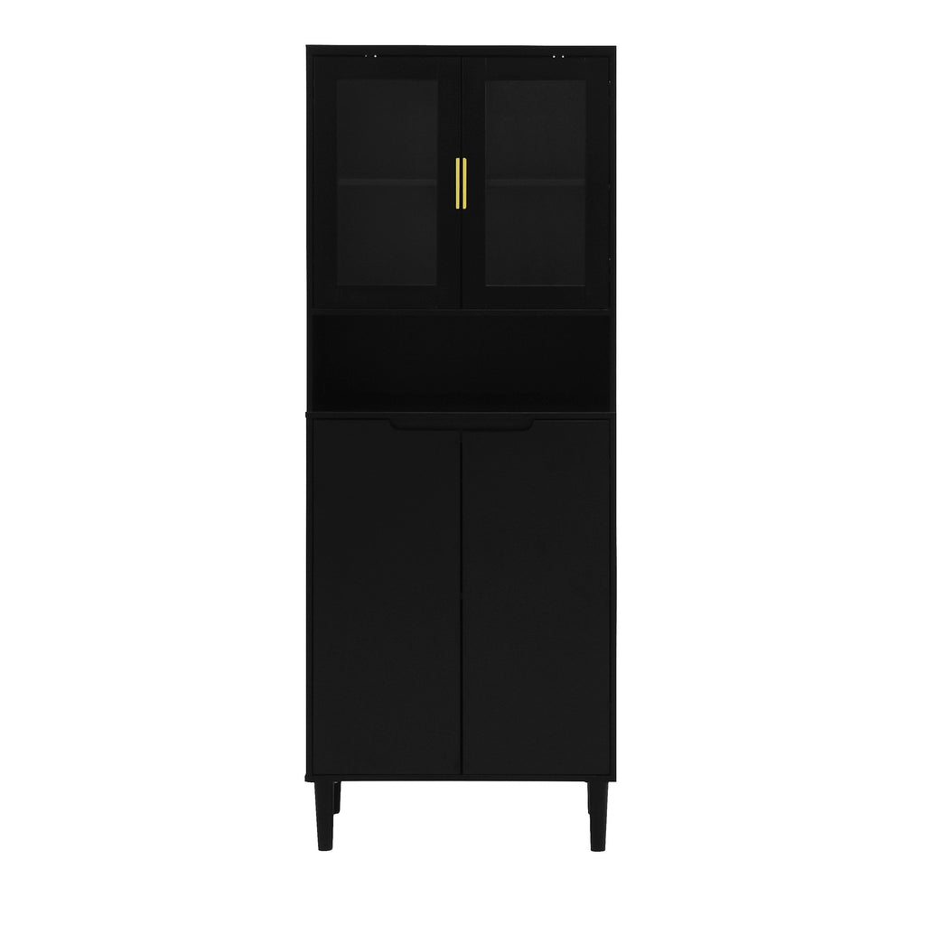 Tempered Glass Door Tall Storage Bookcase with adjustable board, 4 doors MDF painting finished cabinet, Black, Living room Bedroom storage - Grand Goldman Shop