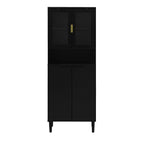 Tempered Glass Door Tall Storage Bookcase with adjustable board, 4 doors MDF painting finished cabinet, Black, Living room Bedroom storage - Grand Goldman Shop