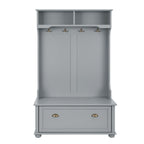 Modern Classic Hall Tree with Shoe Rack Bench and Coat Hooks for Hanging Storage, Entryway Bench with Open Shelves and Shoe Cabinets 40.16'W*18.58'D*64.17'H GRAY - Grand Goldman Shop