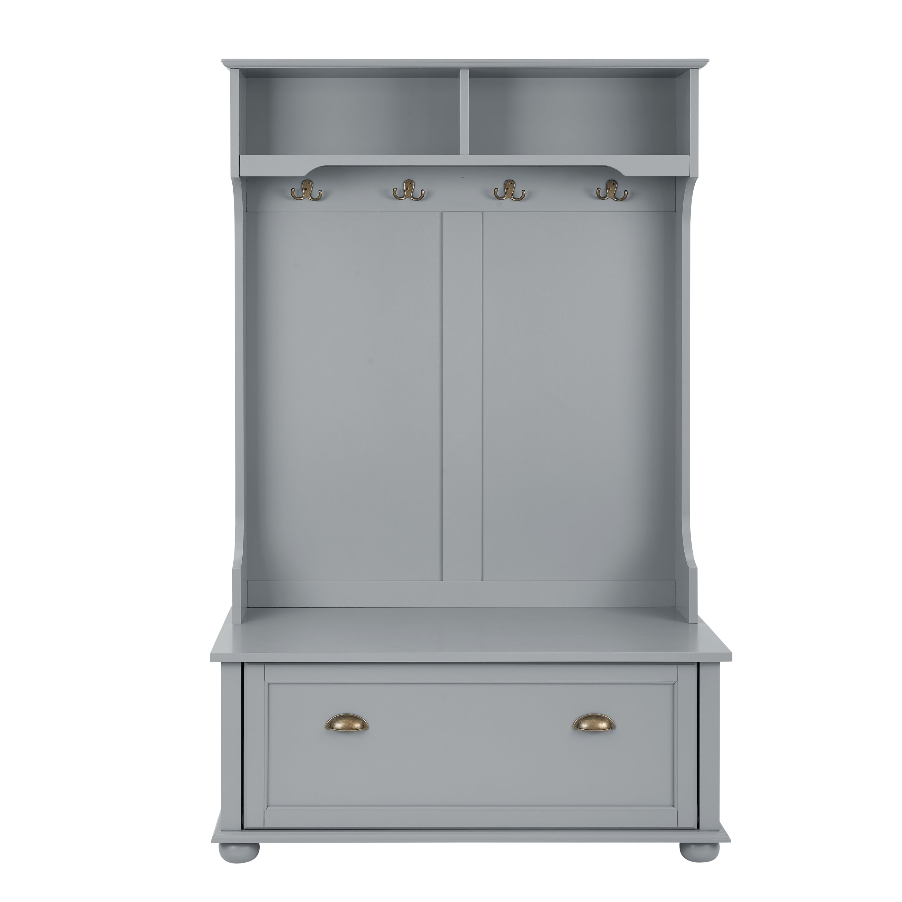 Modern Classic Hall Tree with Shoe Rack Bench and Coat Hooks for Hanging Storage, Entryway Bench with Open Shelves and Shoe Cabinets 40.16'W*18.58'D*64.17'H GRAY - Grand Goldman Shop