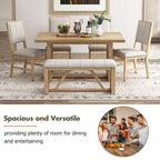 TREXM 6-Piece Retro Dining Table Set for 6, 60' Wood Kitchen Table and Chairs Set of 4 with Bench Designed Trestle Base for kitchen & Dining Room (Natural) - Grand Goldman Shop