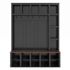 Farmhouse Wooden Hall Tree with 6 Hooks, Walnut Storage Bench with Adjustable Shelves,  4-in-1 Entryway Shoe Cabinet with Cubbies for Mudroom, Living Room, Black, 76.7'H (OLD SKU: N721S000044B) - Grand Goldman Shop
