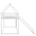 Zulah Twin over Twin House Bunk Bed with Ladder and Slide, White - Grand Goldman Shop