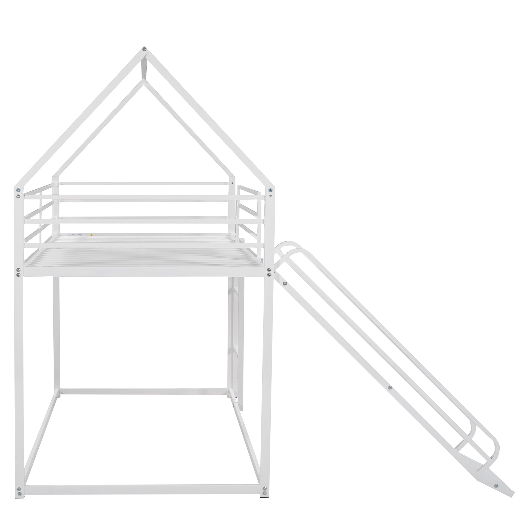 Zulah Twin over Twin House Bunk Bed with Ladder and Slide, White - Grand Goldman Shop