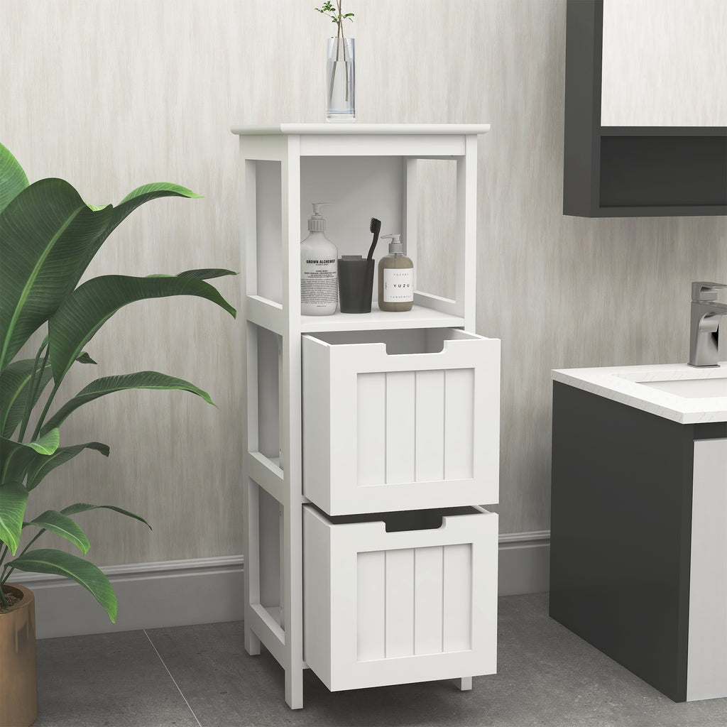 Bathroom Floor Cabinet with 2 Drawers and 1 Storage Shelf,Freestanding Wood Storage Organizer Cabinet-White - Grand Goldman Shop