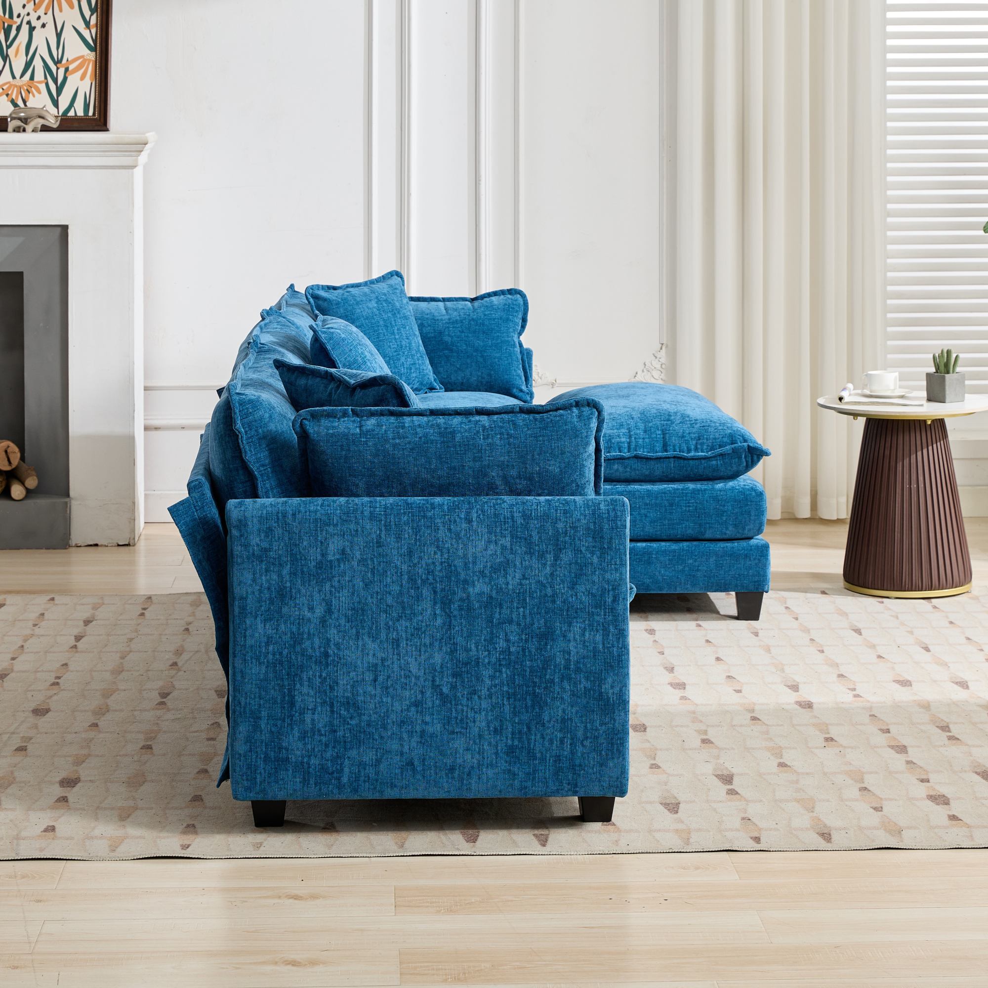 Cloud Sofa two Seats (the cushion on the armrest not included), Modern Sectional Couch, for Apartment, Comfy Double Layer Upholstered Seat Cushion, Breathable Chenille Fabric, Blue,SW504ABL - Grand Goldman Shop