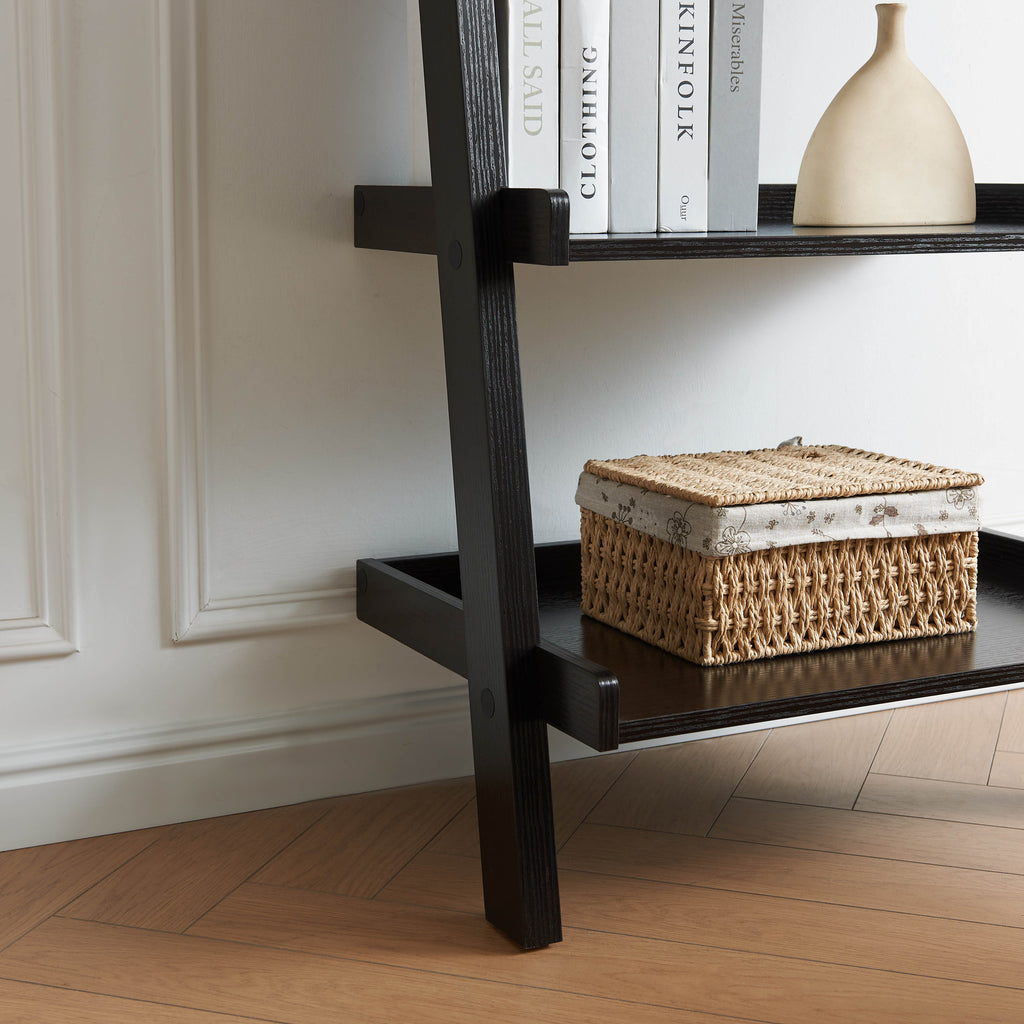 Bookcase ladder five shelf popular modern design multi-depth shelves with rounded shelf barrier corners - Grand Goldman Shop