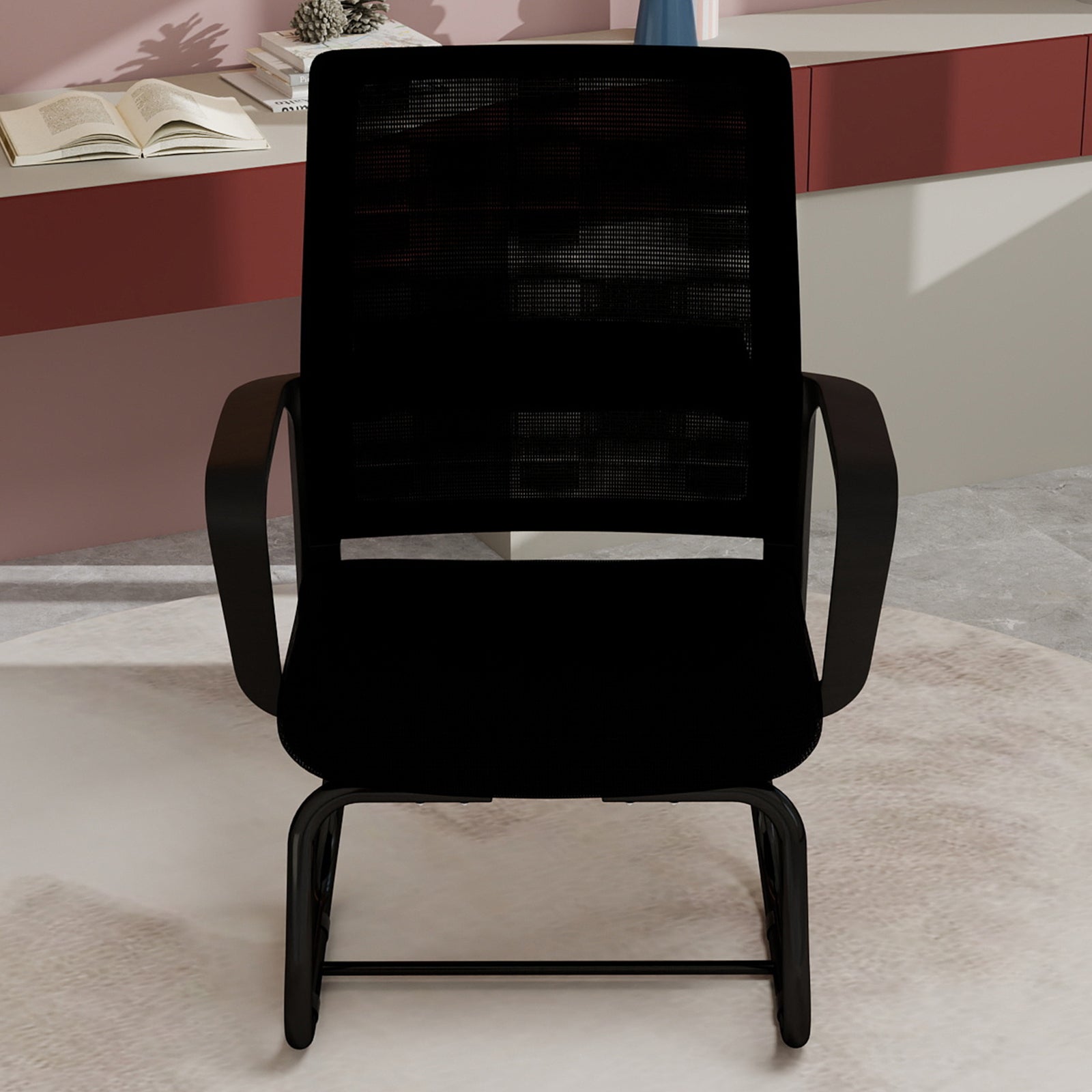 Minimalist Modern Office Chair with Metal Frame, Soft Cushion, Mesh Backrest, Black, for Home & Office Use - Grand Goldman