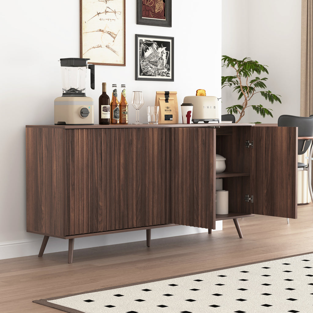Sideboard Buffet Cabinet with Storage, Long Sideboard Storage Cabinet with 4 Doors, Wood Credenza Console Coffee Bar Cabinets with Adjustable Shelves for Living Room Kitchen Dining Room Walnut - Grand Goldman Shop