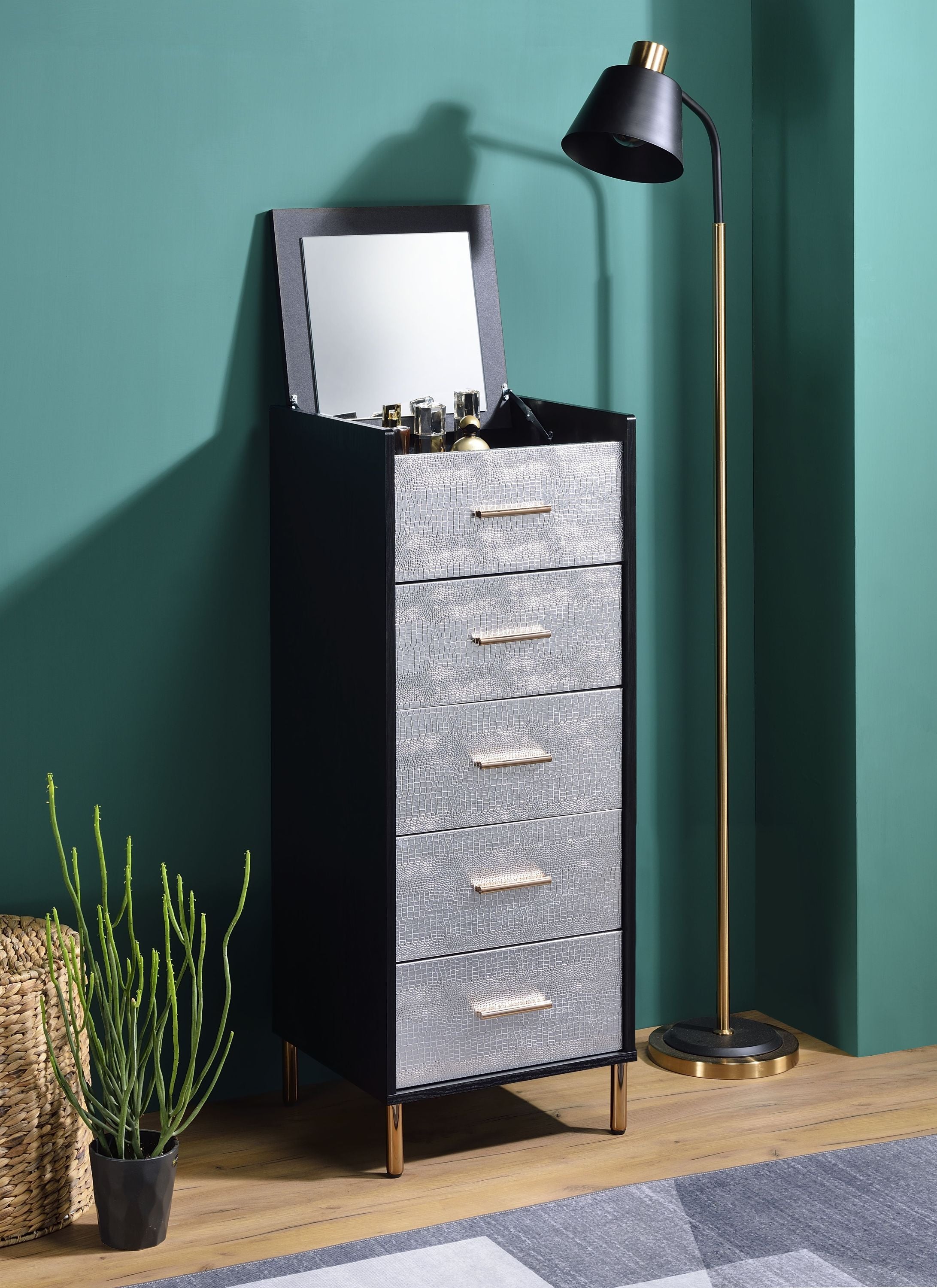 Myles Black, Silver & Gold Finish Jewelry Armoire - Grand Goldman Shop