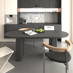 Kitchen extendable dining table for 4-8 people, oval kitchen table with wooden strip base for family living room (black) - Grand Goldman Shop