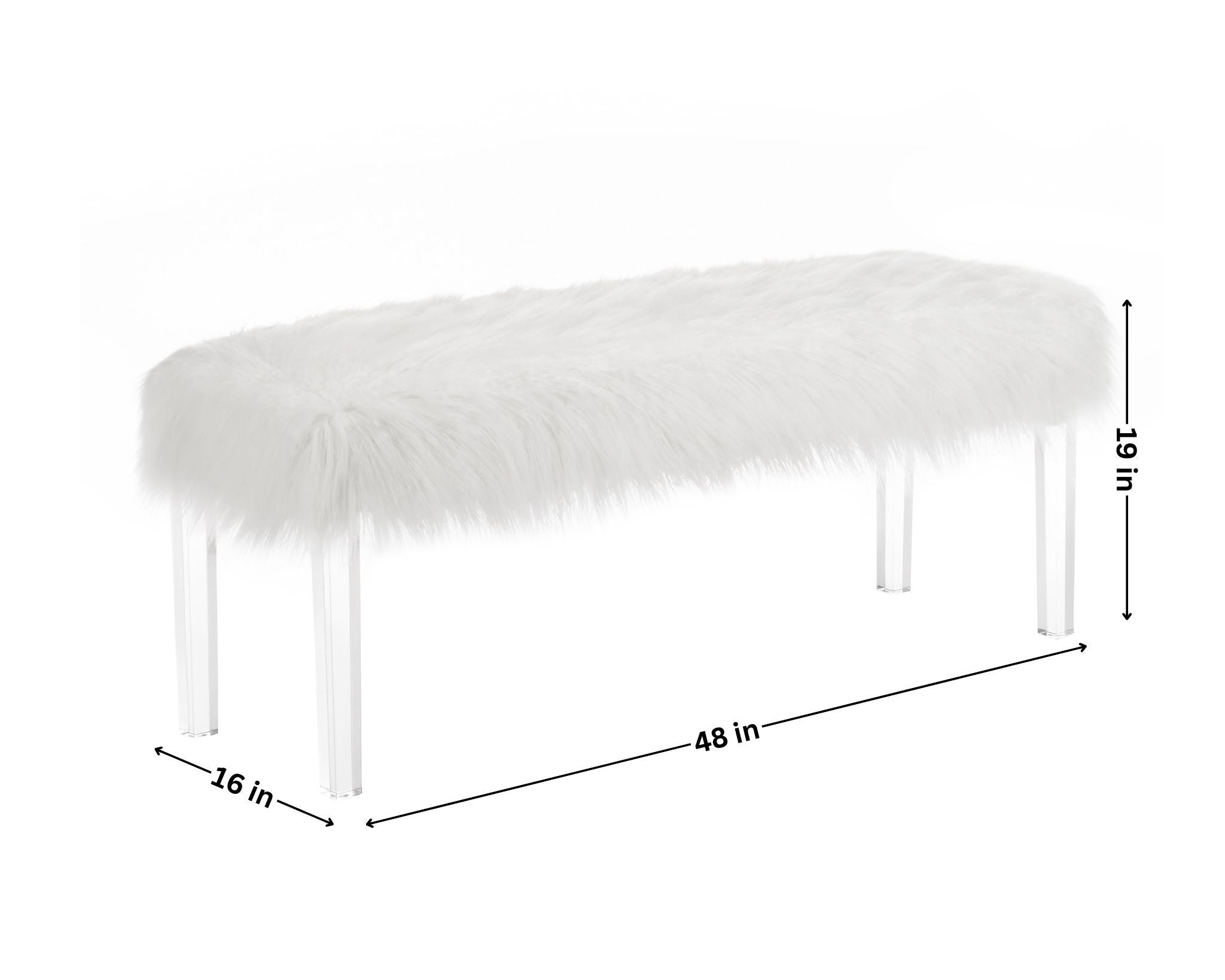 White Faux Fur Bench with Acrylic Legs - Grand Goldman Shop