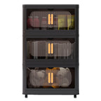 Black, 20' Side Wide Folding Storage Cabinet ,3 Tiers,19.69'×11.81'×31.10',Collapsible Storage Bins with Magnetic Door, Plastic Storage Cabinet with Wheels - Grand Goldman Shop